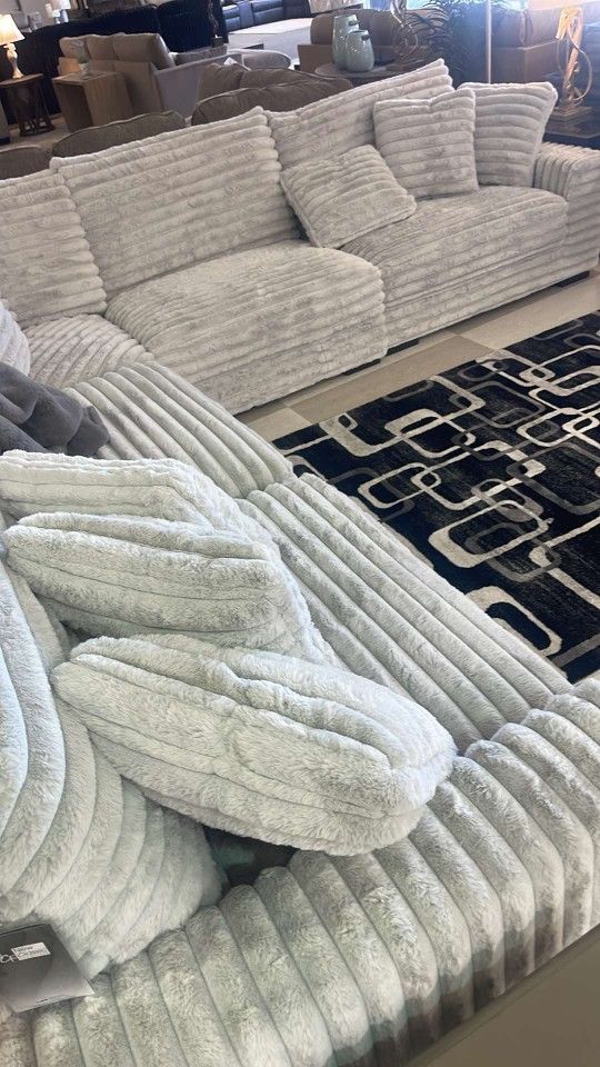 Light Gray Fluffy Corduroy Oversized Sectional Couch