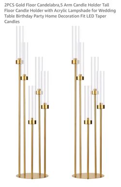 Gold 5-Arm Floor Candelabra Set of 2