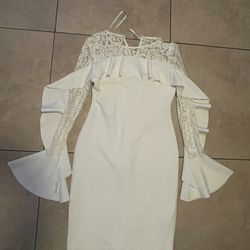 White lace dress with ruffles