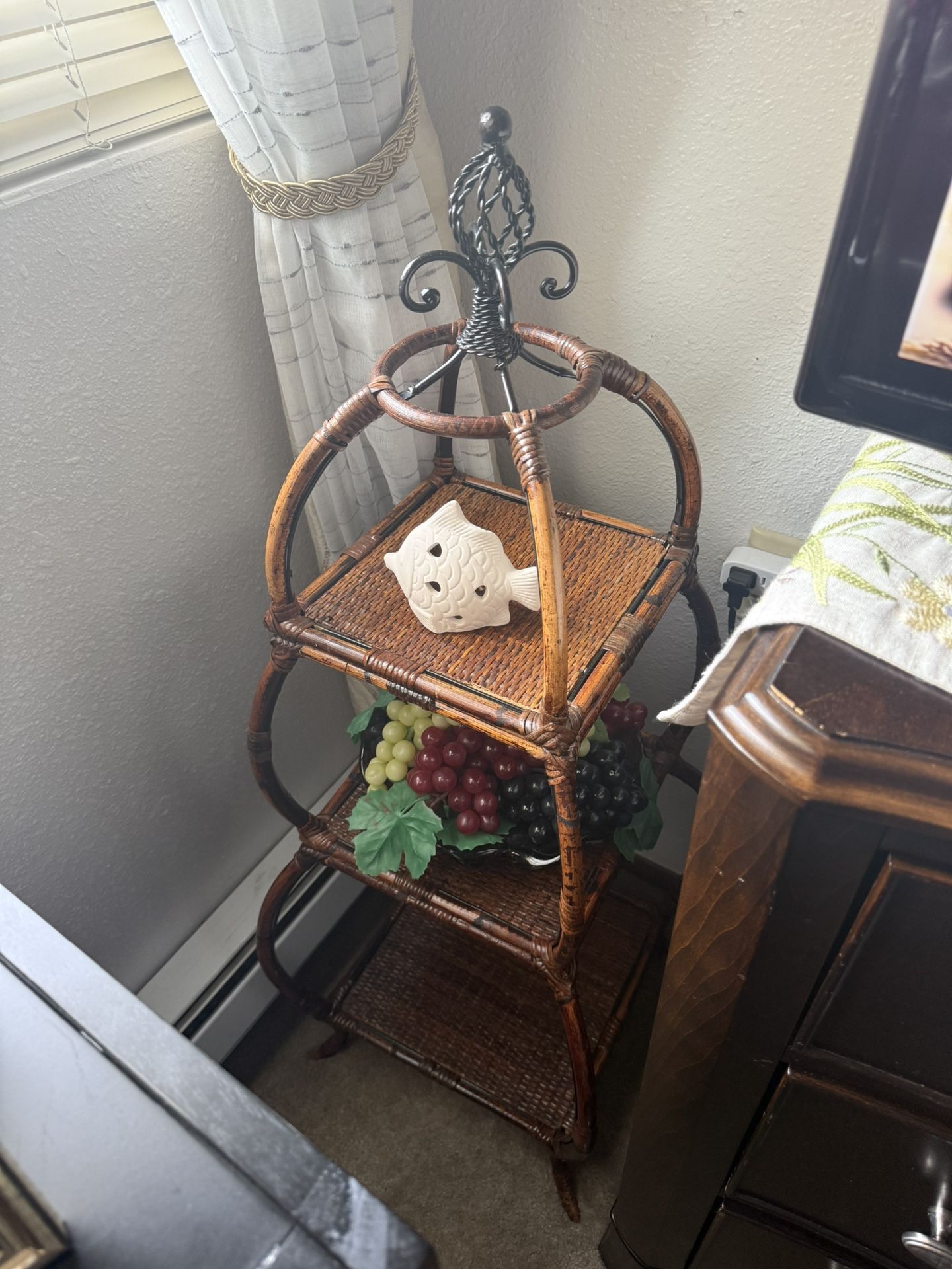 Rattan & Bamboo Shelving Vintage Metal Top