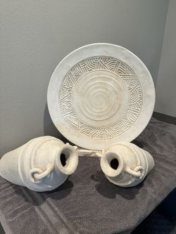 Ceramic Vases, Large Plate And Stand