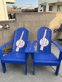Bright and bold set of 2 wooden Adirondack chairs. Perfect for any backyard, patio, porch, or outdoor lounging area.  Pick up in Lawndale