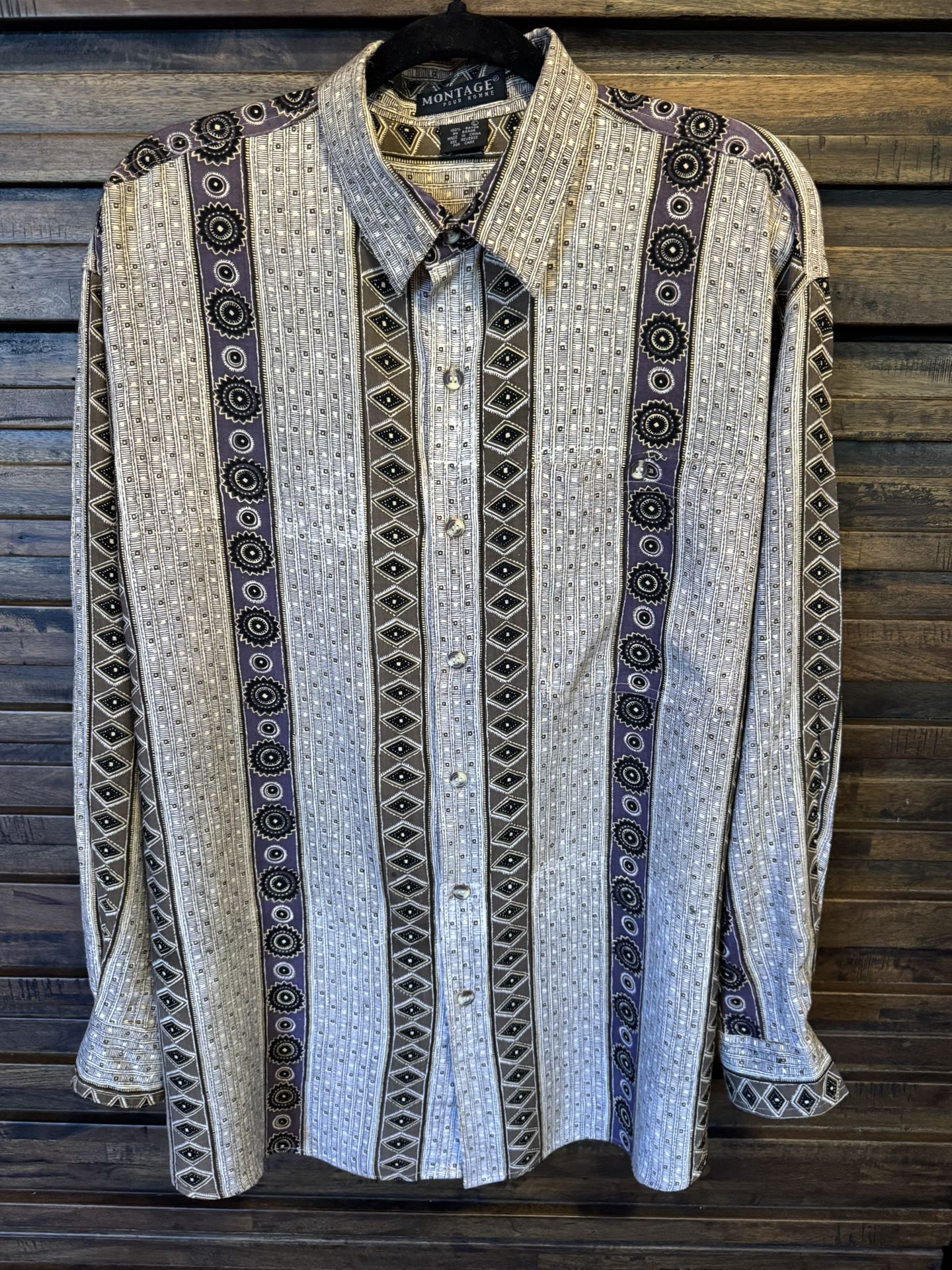 Vintage Montage Pour Homme Shirt Mens LRG Boho Batik Retro Artsy Geometric Print