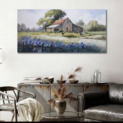 Large Farmhouse Canvas Wall Art - 40" x 20" Rustic Barn Painting