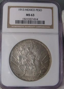 BU 1913 MEXICO Silver 1 PESO CABALLITO NGC MS63