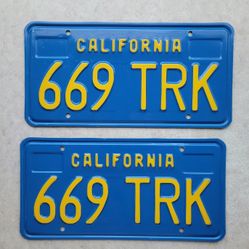 NOS 1970 to 1980 California Blue License Plates Ford Mustang Bronco Chevy Chevelle Pontiac Firebird Trans Am Vw Bus DMV Clear For YOM use  