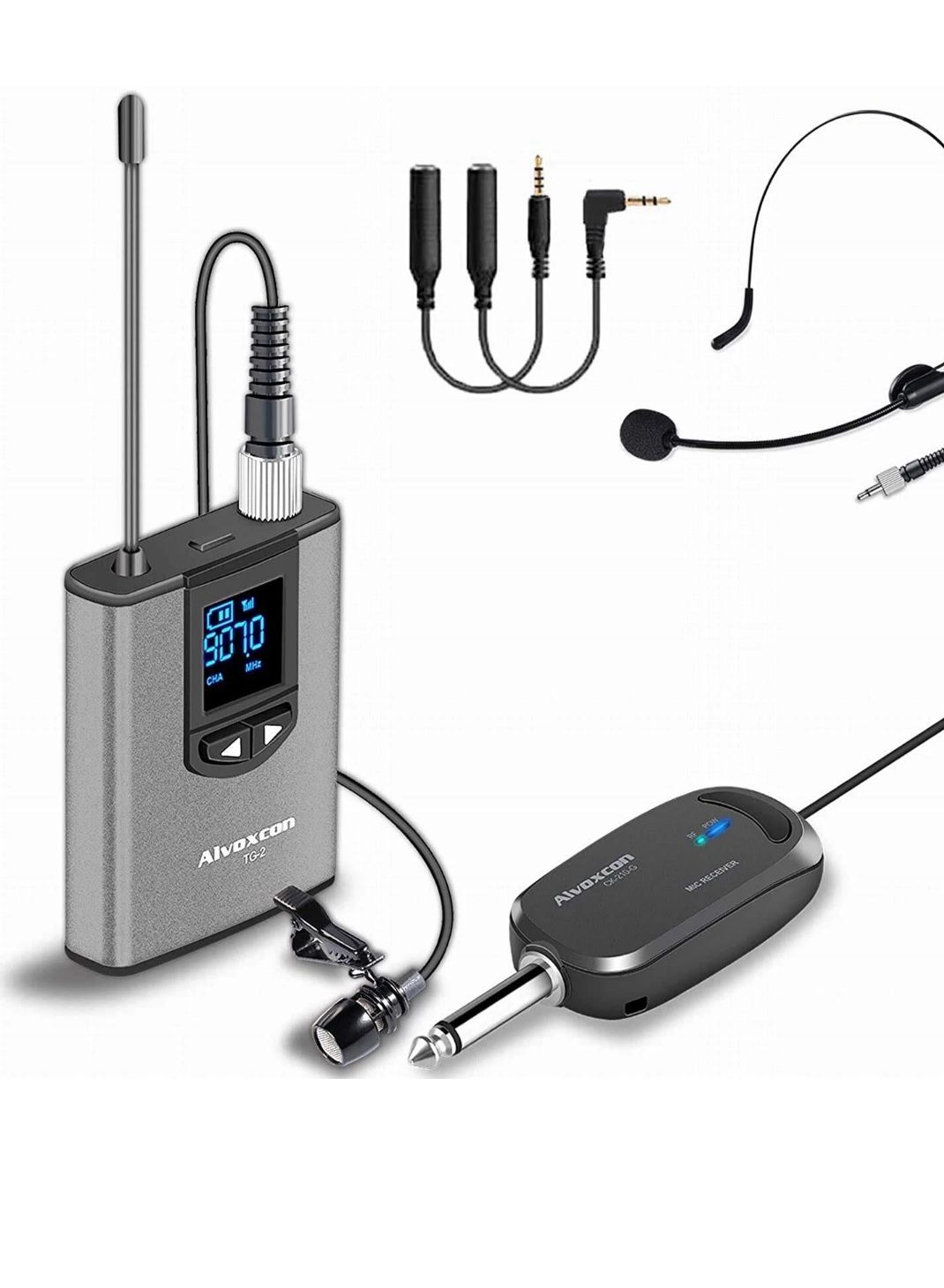 Alvoxcon Wireless Headset Lavalier Microphone System Wireless Lapel Mic Best for iPhone, DSLR Camera, PA Speaker, YouTube, Podcast, Video Recording, C