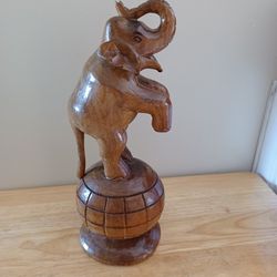 Vintage Wood Elephant Sculpture Decor 