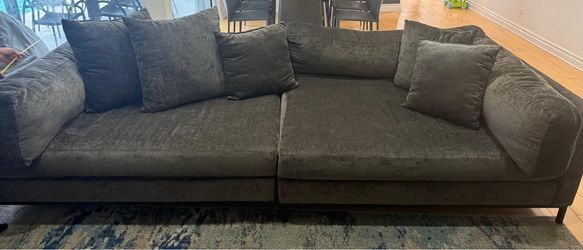 Large Gray Fabric Sofa with Throw Pillows