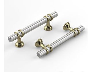 10 Pack Brushed Nickel Cabinet Pulls, Cabinet Handles Brushed Nickel, Barrel Handles Gold Kitchen Hardware Pulls, 5 inch Hole to Hole Center