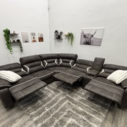 Brown Recliner Sectional Couch - Free Delivery 