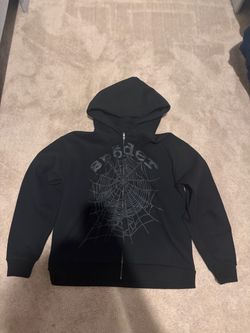 Sp5der Black Zip-Up Hoodie
