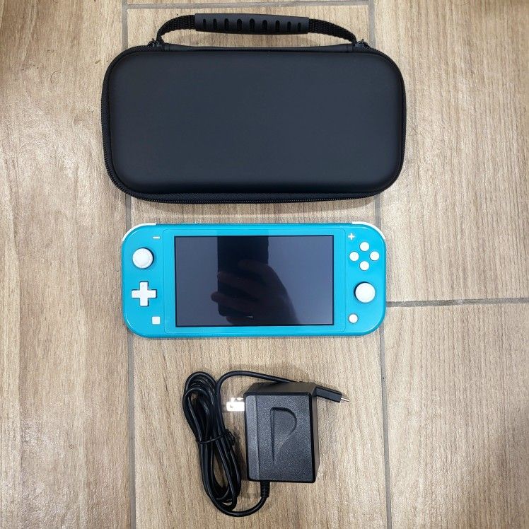 Nintendo Switch Lite Video Game Console w/ Charger & NEW Travel Carrying Case/Bag - Turquoise/Blue