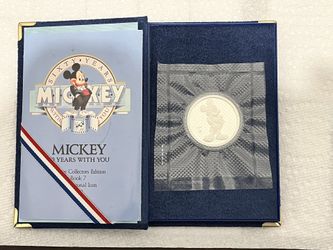 MICKEY 60 YEARS WITH YOU. 1988 MICKEY MOUSE 1oz SILVER PROOF COIN.