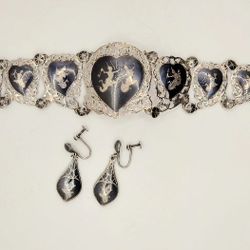 Siam Sterling Silver Bracelet & Earring Set Thailand Antique