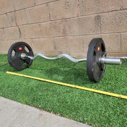 25LBS WEIGHS AND 4FT CURLED BARBELL 
