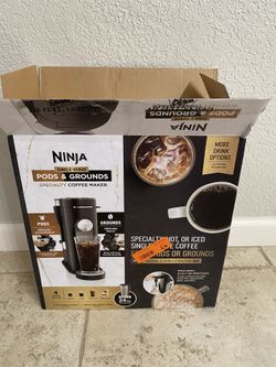 New Open Box Ninja PB051 Pod & Grounds Specialty Single-Serve Coffee Maker, K-Cup Pod Compatible, Brews Grounds, Compact Design, Built-In Milk Frother