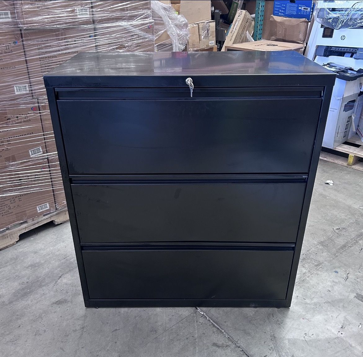 36"W x 18-5/8"D Lateral 3-Drawer File Cabinet, Black