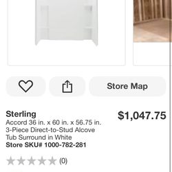 Sterling Accord 36 in. x 60 in. x 56.75 in. 3-Piece Direct-to-Stud Alcove Tub Surround in White