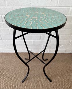 Teal Glass Mosaic Tile Side Table/Plant Stand