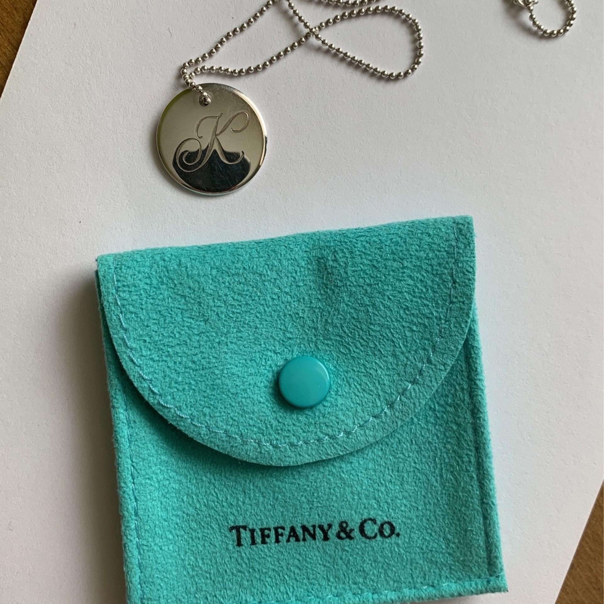Authentic Tiffany Notes Disc Letter âKâ Pendant Necklace