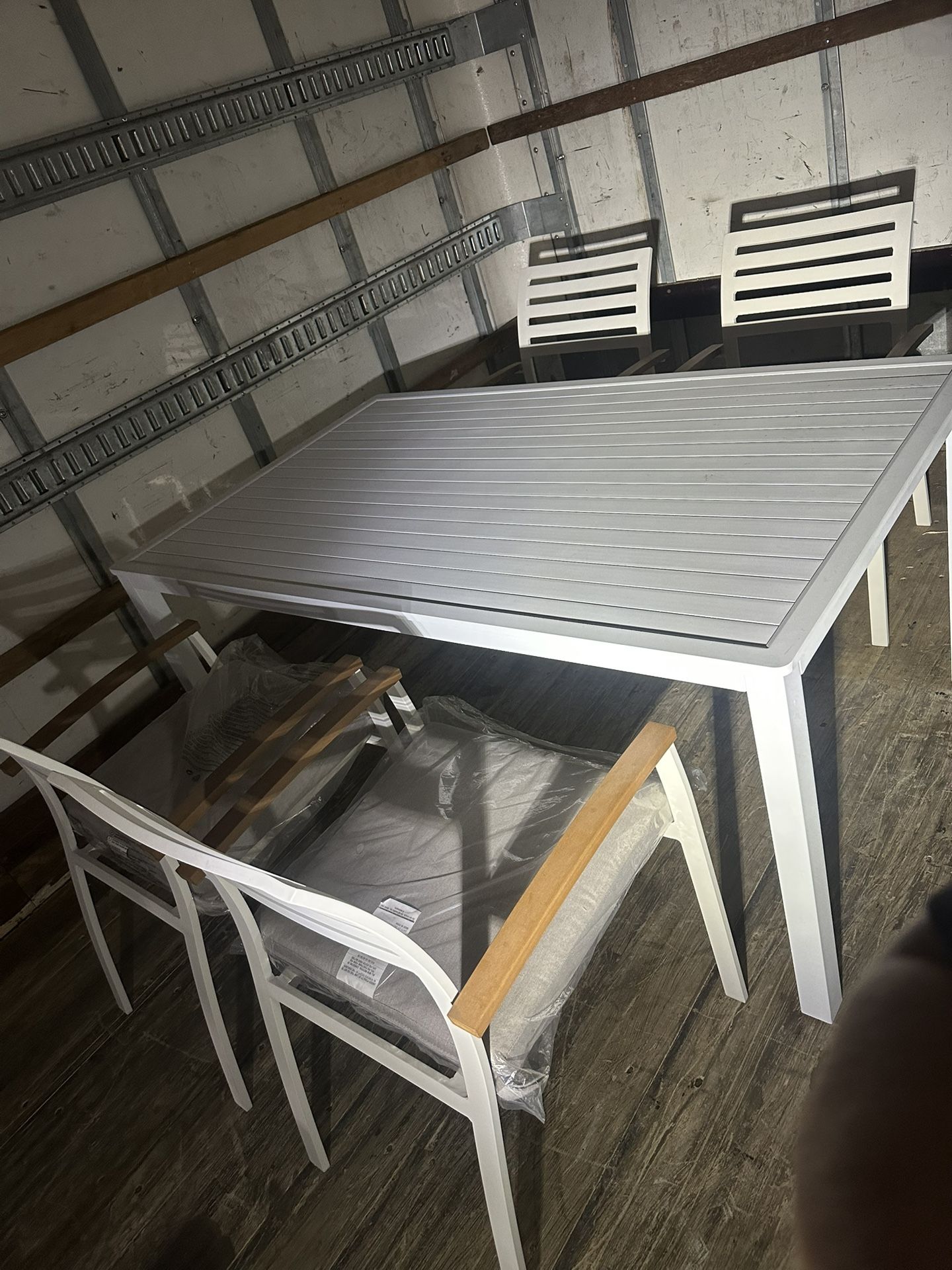 5 PCs Patio Dining Set, Outdoor Table With 4 Stackable Dining Chairs with Cushions