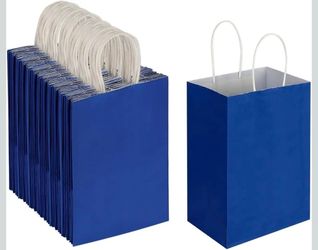 86 Pack Small Royal Blue Kraft Paper Gift Bags with Handles – 5.25" x 3.25" x 8.25"