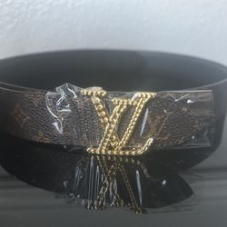 Louis Vuitton Rope Gold Buckle Belt Unisex Leather Authentic 