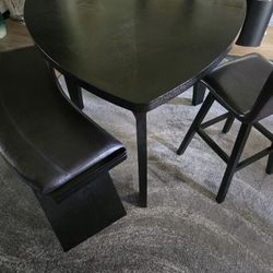 Bar Height Triangular Table, 4 Chairs and Bench