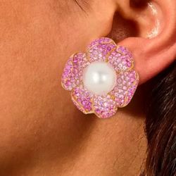 12mm Pearl Pink Blossom Statement Earrings