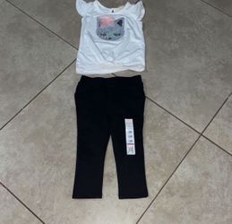 Baby Girl’s Jumping Beans Leggings and Between Baby Sparkly Cat Blouse, Size 12 Months