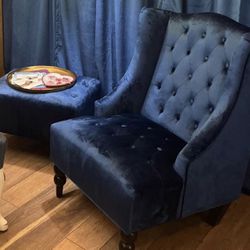 Navy Blue Velvet Loveseat & Accent Chair & Ottoman 