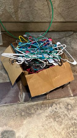 Box of Plastic and Metal sorting hangers