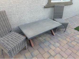 Pottery Barn Concrete Top Coffee Table and Wicker Chair Set