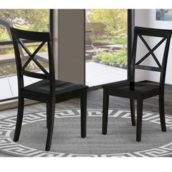 East West Furniture BOC-BLK-W Boston Dining Room Chairs - Cross Back Solid Wood Seat Chairs, Set of 2, Black 