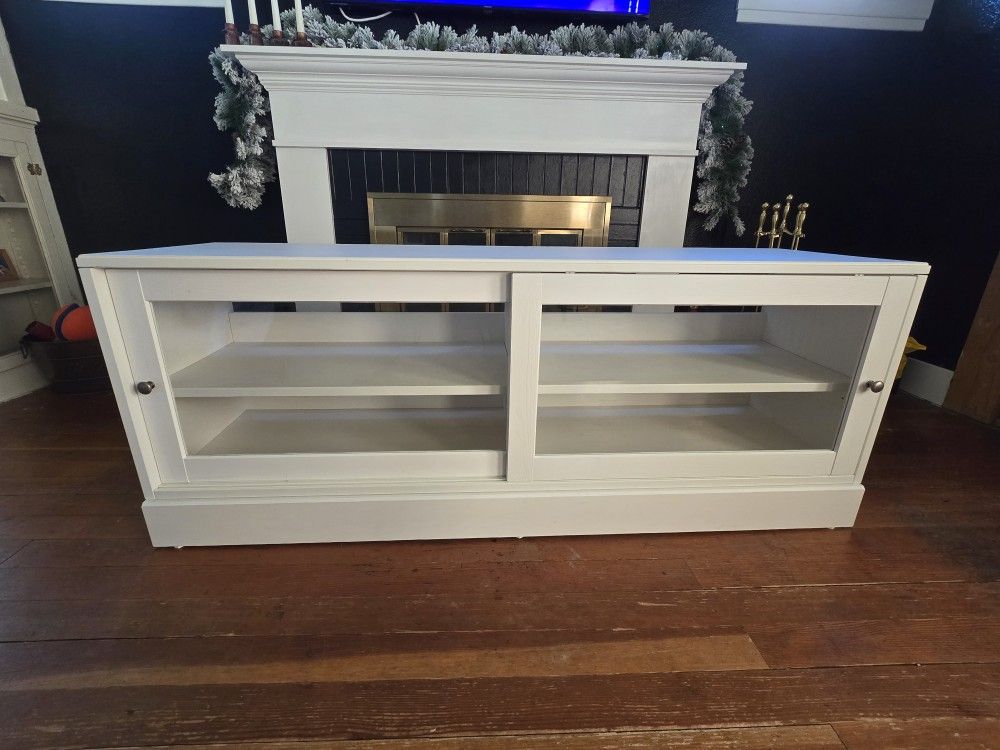 IKEA Havsta Media Console White Wood Glass Doors