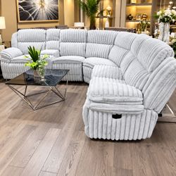Large Gray Sectional Sofa with Recliner