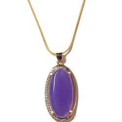 Purple Jade jadeite lavender VIOLET long oval smooth and luck pendant necklace