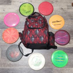 Disc Gold Bag and 9 Frisbee 