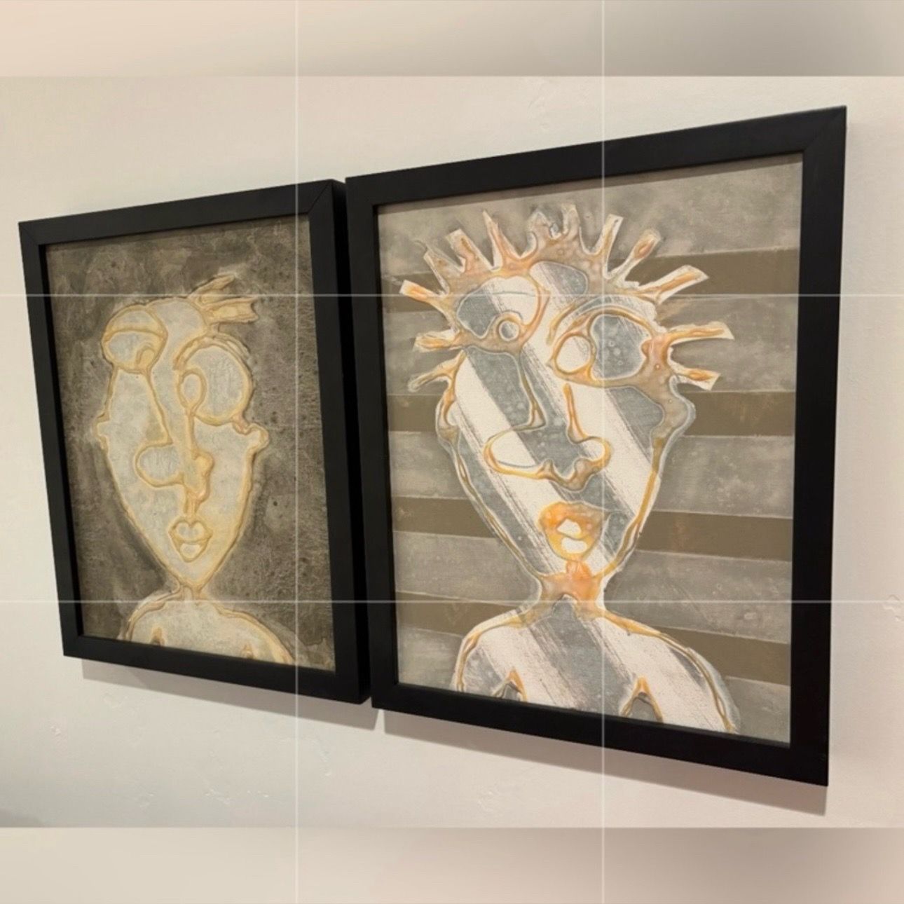 Set Of 2 BOTH Original Modern Fine Art DAN SAYLES Painting San Diego California Artist Signed Framed Mixed Medium Abstract Contemporary HILLCREST
