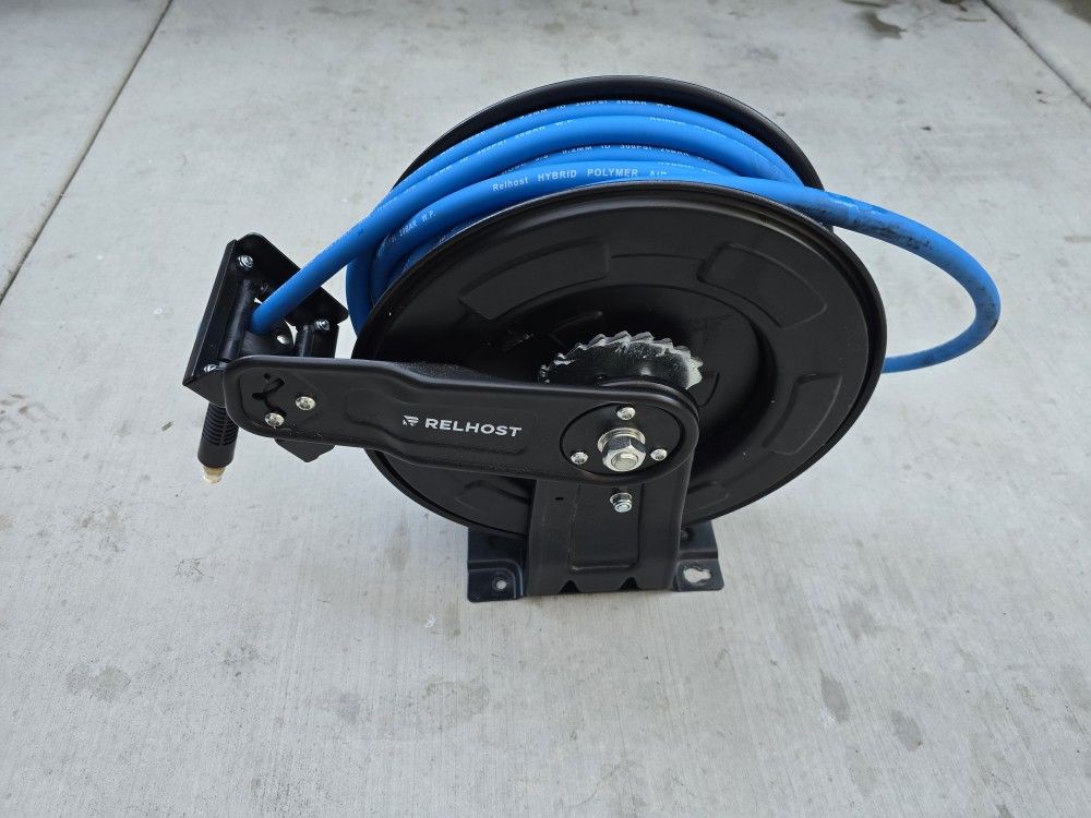 Relhost Retractable Air Hose Reel, 50 ft x 3/8 in, in Hybrid Air Hose Max 300PSI