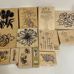 13 Floral Themed Rubber Stamps Large Sizes Too