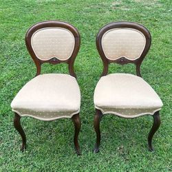 Antique Pair Of Carved Walnut Accent Chairs