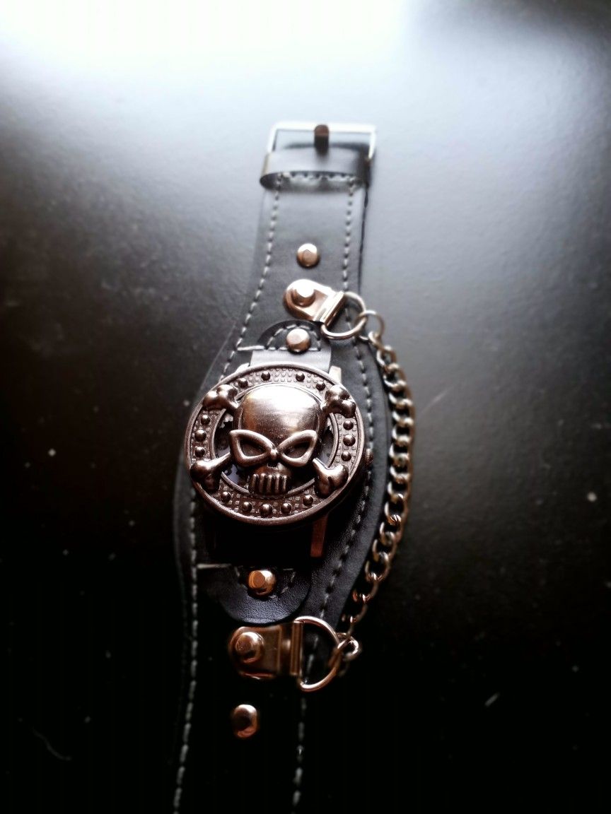 Leather Skull Bracelets With Watch