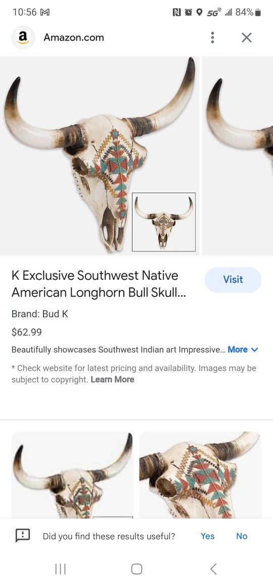 Southwest Native American Bull Skull Resin Sculpture