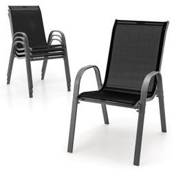 Patio Dining Chairs Set of 4, Stackable Outdoor Chairs with Armrests and Breathable Seat Fabric, Dining Chairs for Patio, Pool Side, Backyard