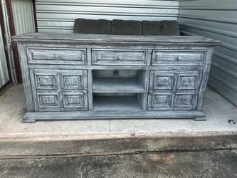 Rustic Gray Wood TV Stand Console 6ft