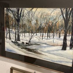 Original Watercolor/ Winter Creek Scene