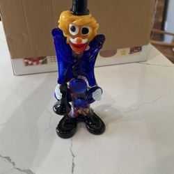 Murano Venetian Blown Art Glass Clown Figurine Sculpture 8" Cobalt Blue Italy