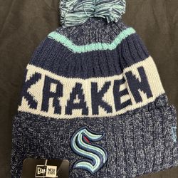 New Era Seattle Kraken Winter Beanie Pom Pom Hat Soft Warm Knit Snow Ski Cap